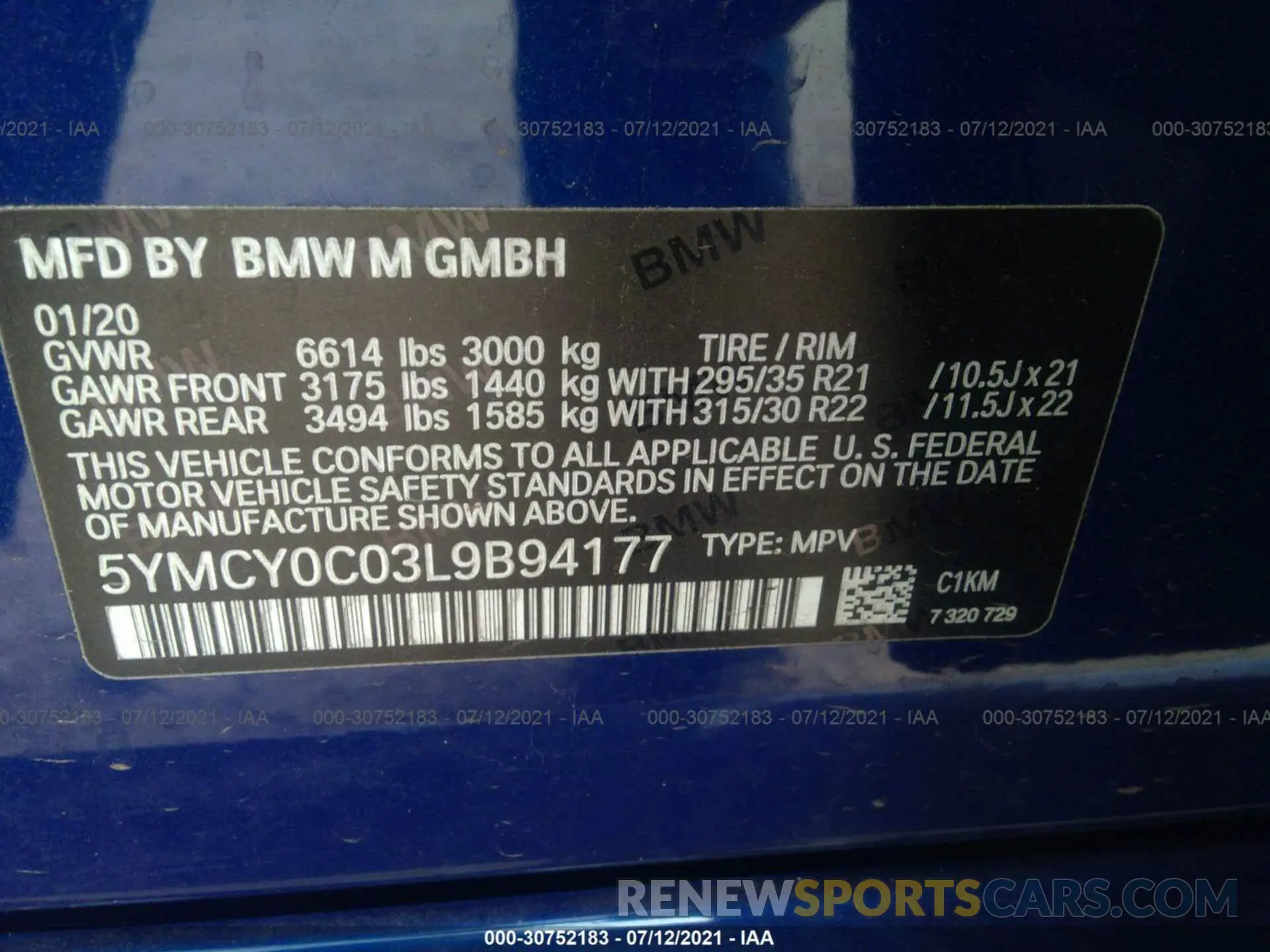 9 fotografías del automóvil dañado 5YMCY0C03L9B94177 BMW X6 M 2020