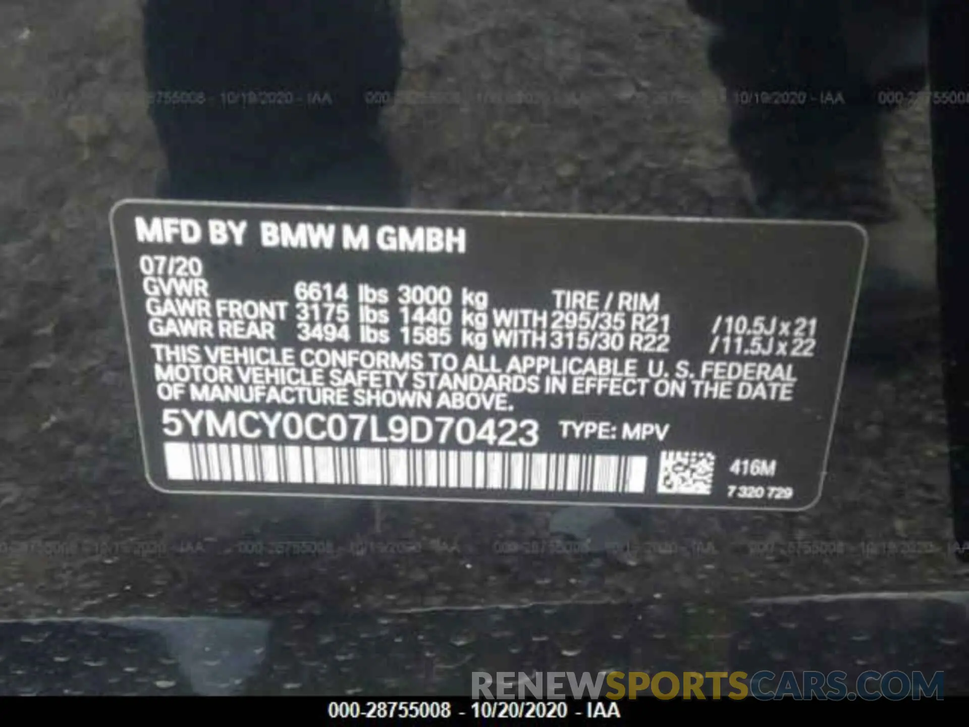 9 fotografías del automóvil dañado 5YMCY0C07L9D70423 BMW X6 M 2020