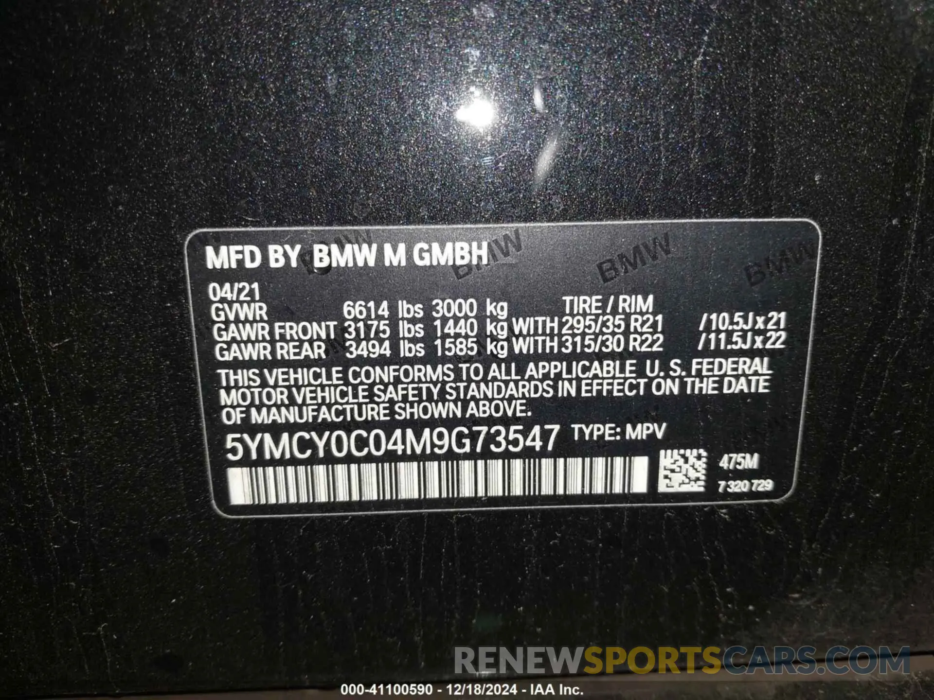 9 fotografías del automóvil dañado 5YMCY0C04M9G73547 BMW X6 M 2021