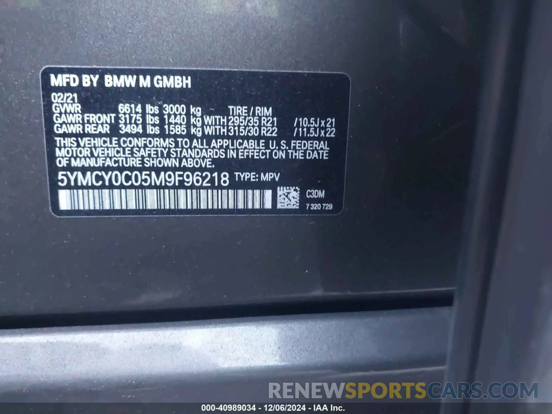9 fotografías del automóvil dañado 5YMCY0C05M9F96218 BMW X6 M 2021