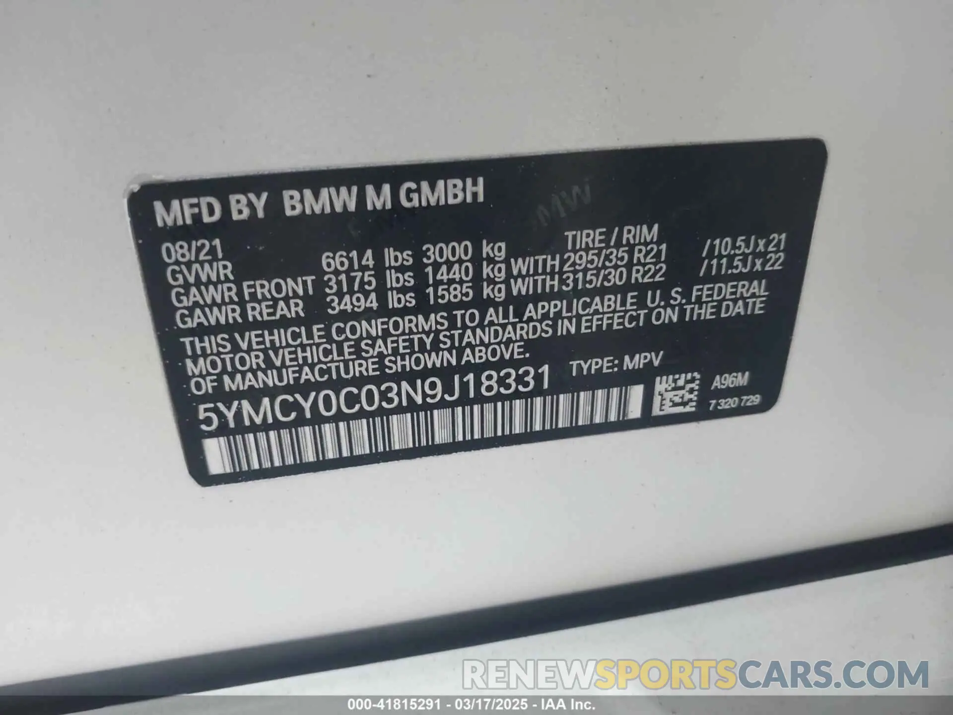 9 fotografías del automóvil dañado 5YMCY0C03N9J18331 BMW X6 M 2022