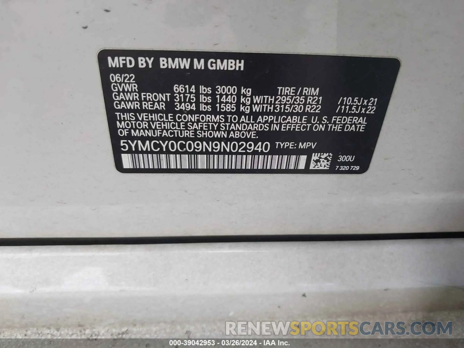 9 fotografías del automóvil dañado 5YMCY0C09N9N02940 BMW X6 M 2022
