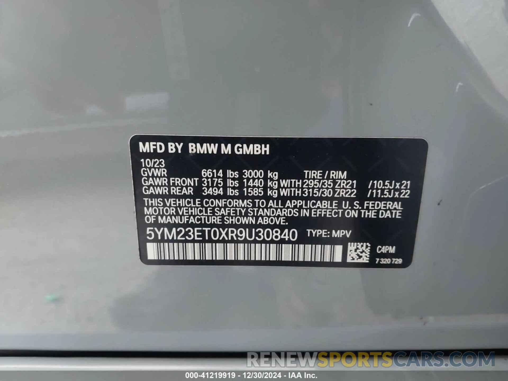 9 fotografías del automóvil dañado 5YM23ET0XR9U30840 BMW X6 M 2024
