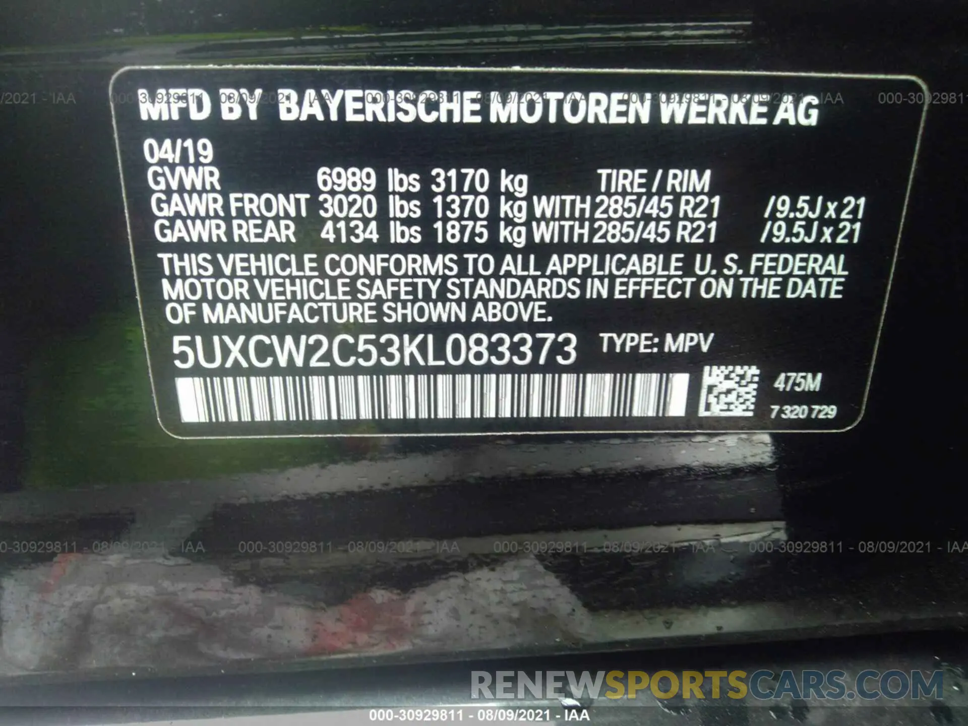 9 fotografías del automóvil dañado 5UXCW2C53KL083373 BMW X7 2019