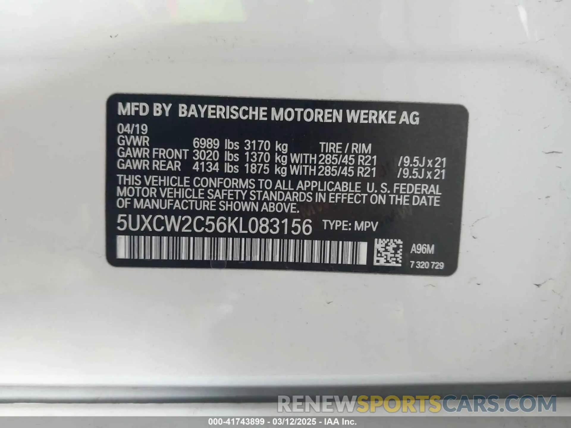 9 fotografías del automóvil dañado 5UXCW2C56KL083156 BMW X7 2019