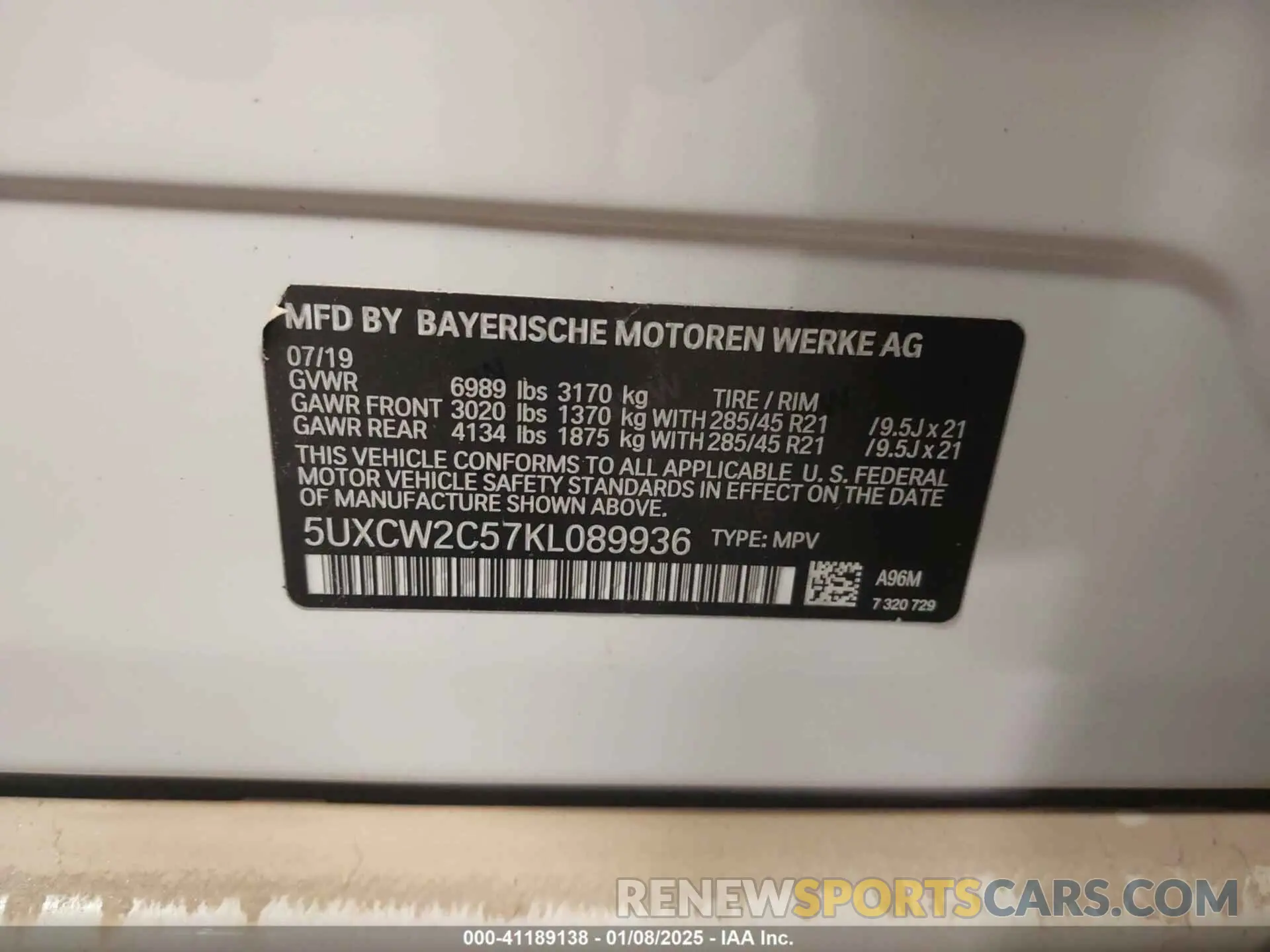 9 fotografías del automóvil dañado 5UXCW2C57KL089936 BMW X7 2019