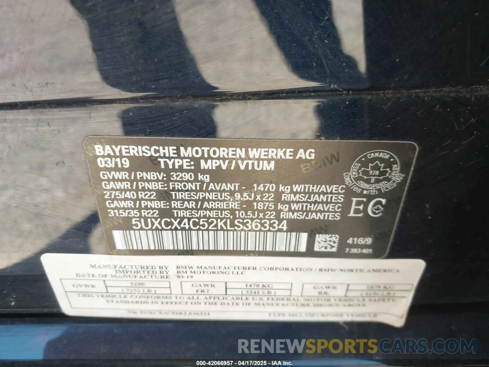 9 fotografías del automóvil dañado 5UXCX4C52KLS36334 BMW X7 2019