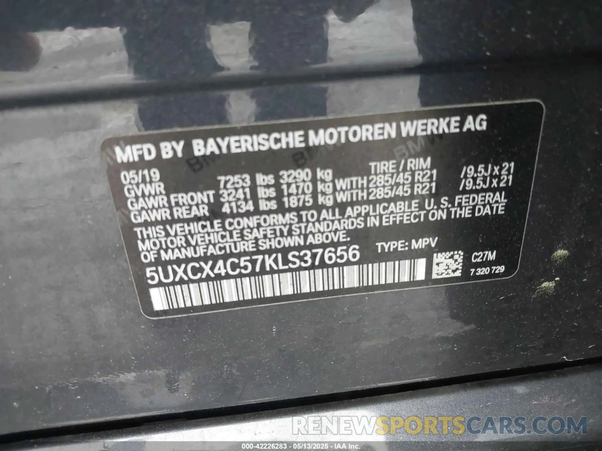 9 fotografías del automóvil dañado 5UXCX4C57KLS37656 BMW X7 2019