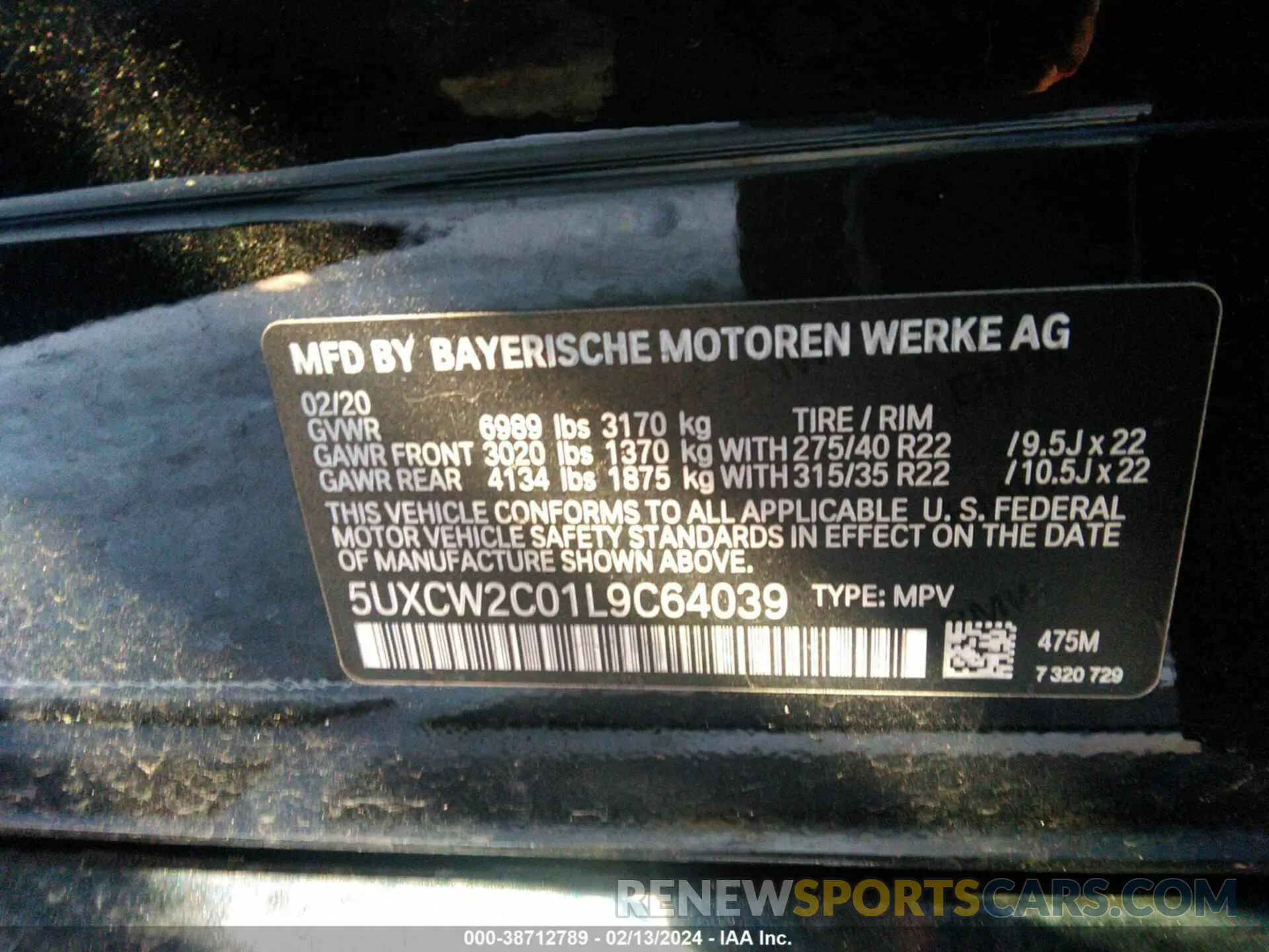 9 fotografías del automóvil dañado 5UXCW2C01L9C64039 BMW X7 2020