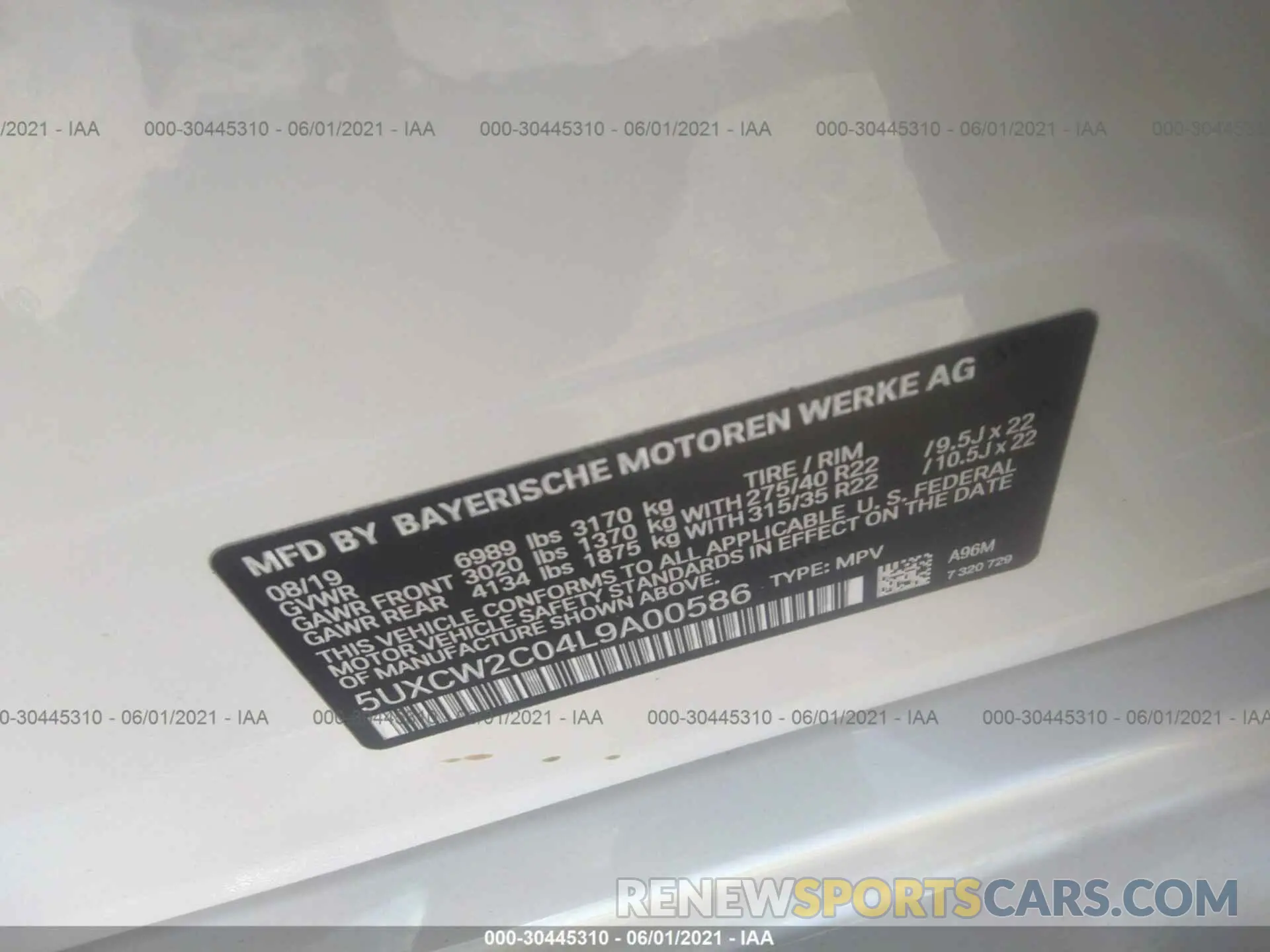 9 fotografías del automóvil dañado 5UXCW2C04L9A00586 BMW X7 2020