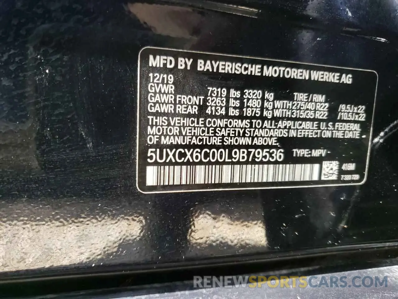 10 fotografías del automóvil dañado 5UXCX6C00L9B79536 BMW X7 2020