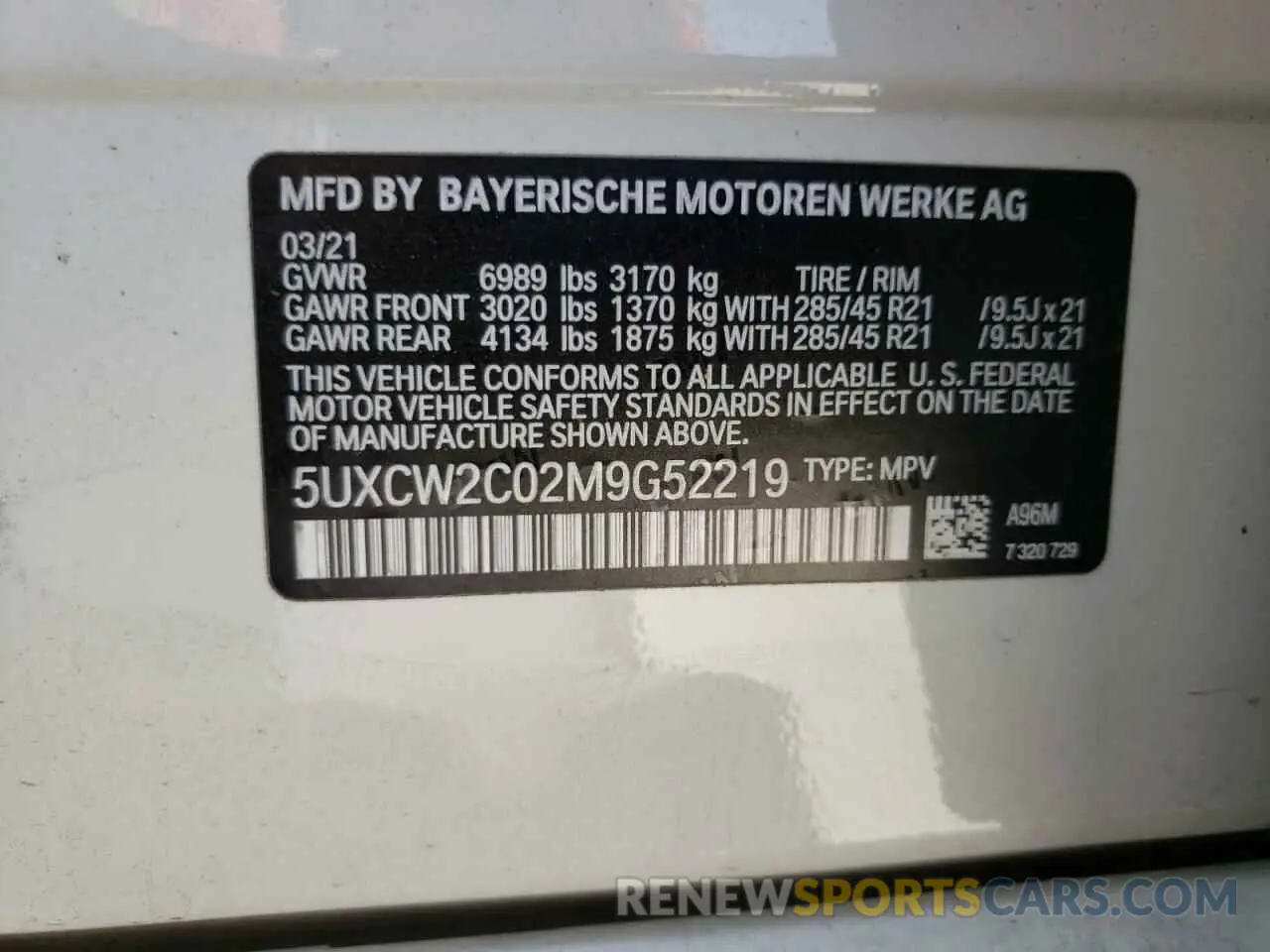 10 fotografías del automóvil dañado 5UXCW2C02M9G52219 BMW X7 2021
