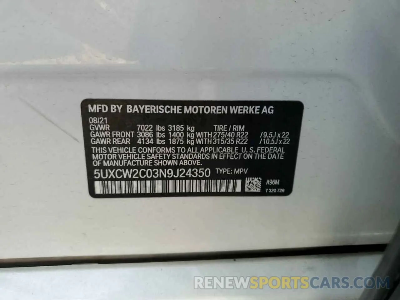 12 fotografías del automóvil dañado 5UXCW2C03N9J24350 BMW X7 2022