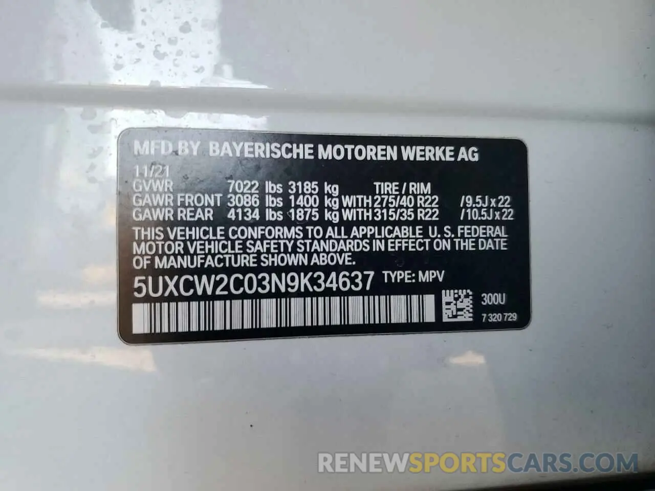 13 fotografías del automóvil dañado 5UXCW2C03N9K34637 BMW X7 2022