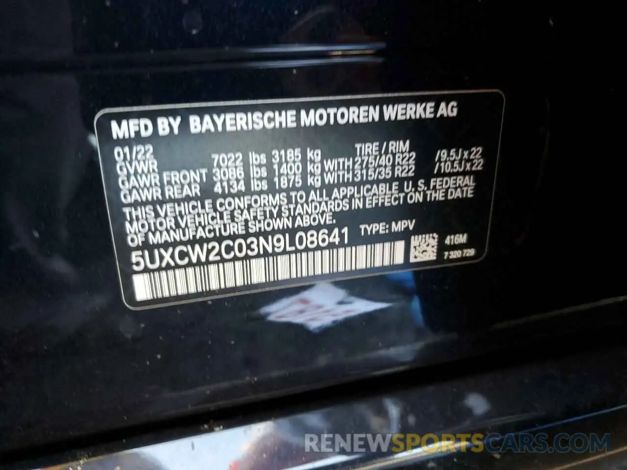12 fotografías del automóvil dañado 5UXCW2C03N9L08641 BMW X7 2022