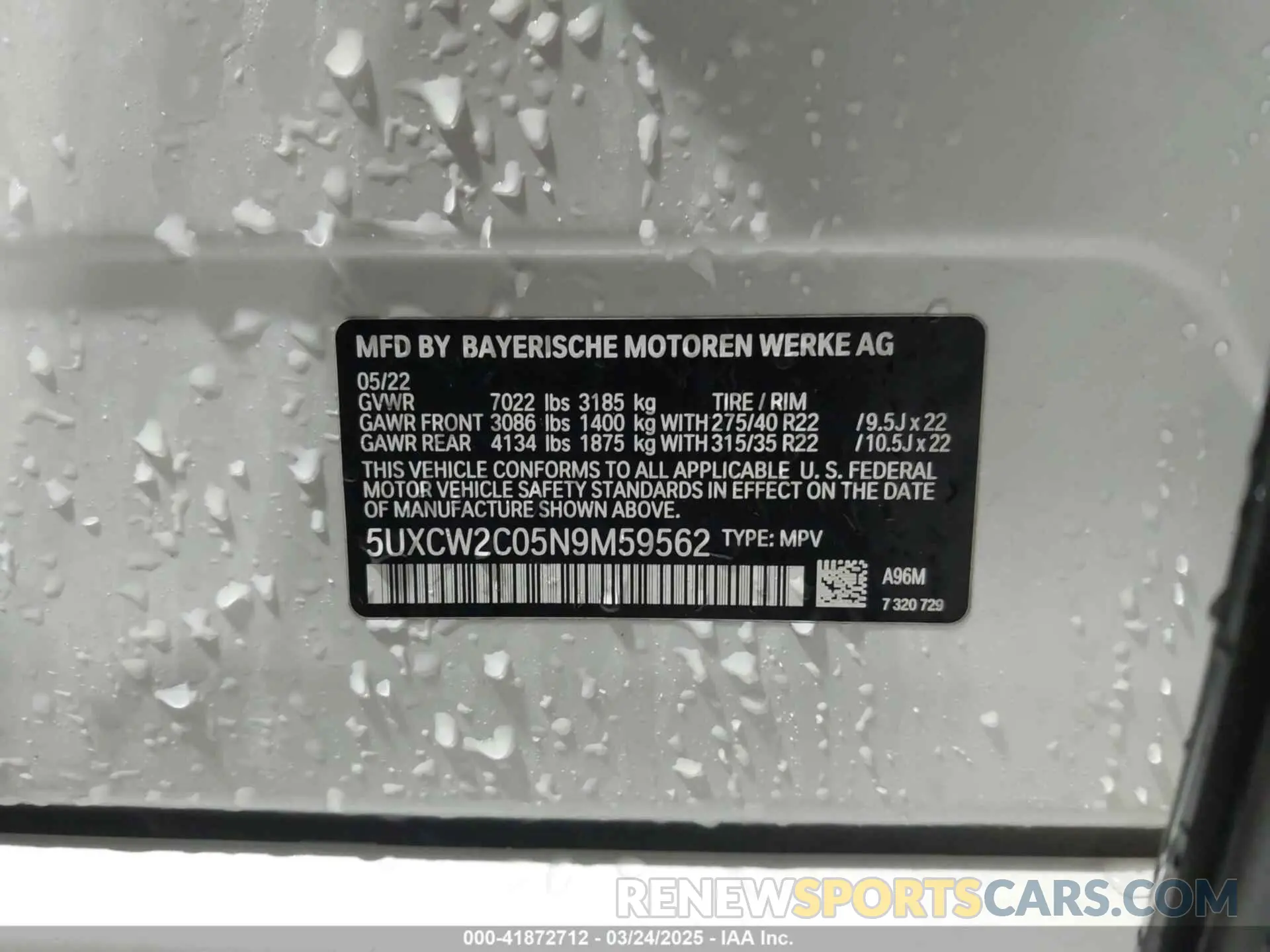 9 fotografías del automóvil dañado 5UXCW2C05N9M59562 BMW X7 2022