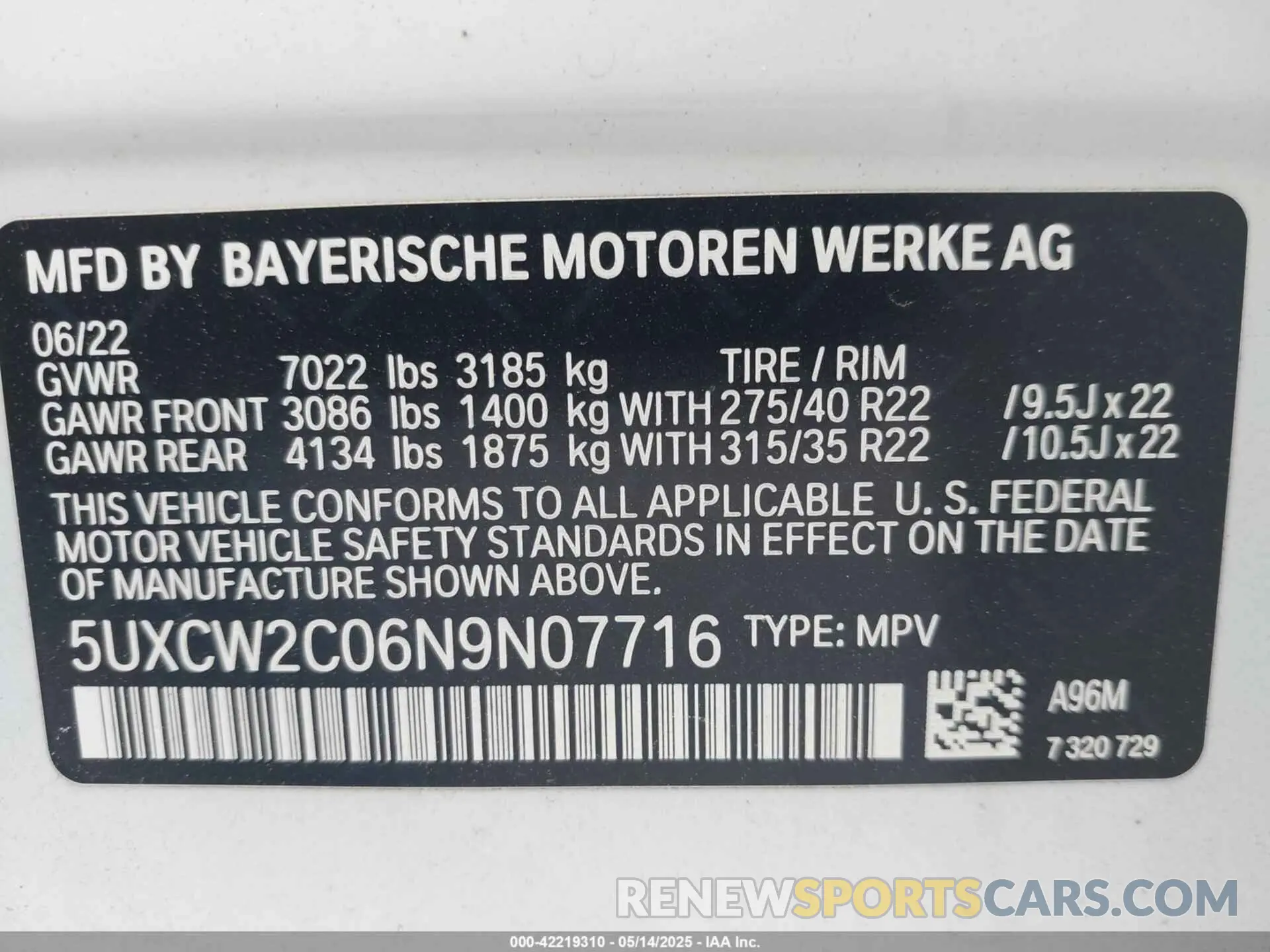 9 fotografías del automóvil dañado 5UXCW2C06N9N07716 BMW X7 2022