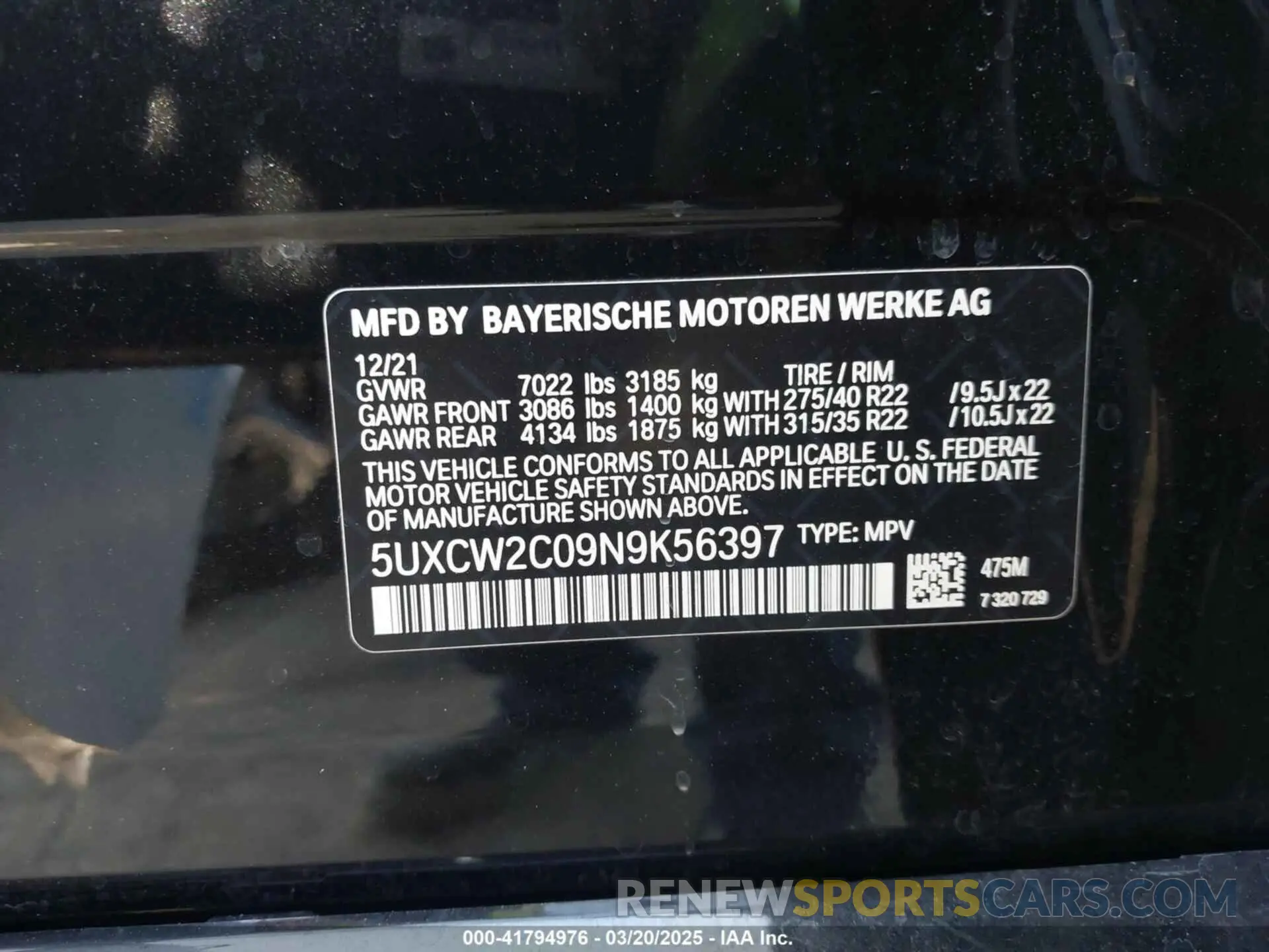 9 fotografías del automóvil dañado 5UXCW2C09N9K56397 BMW X7 2022