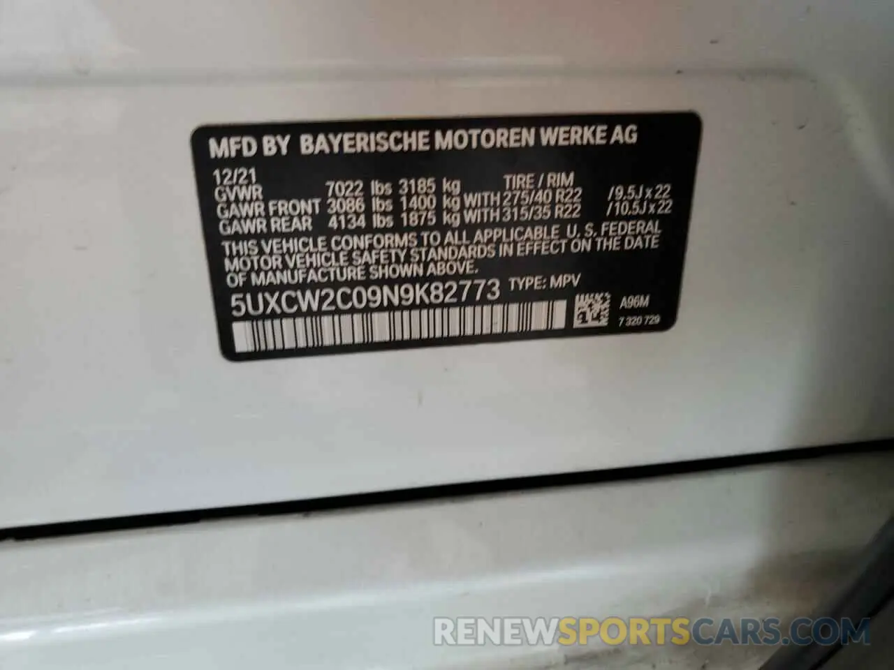 12 fotografías del automóvil dañado 5UXCW2C09N9K82773 BMW X7 2022