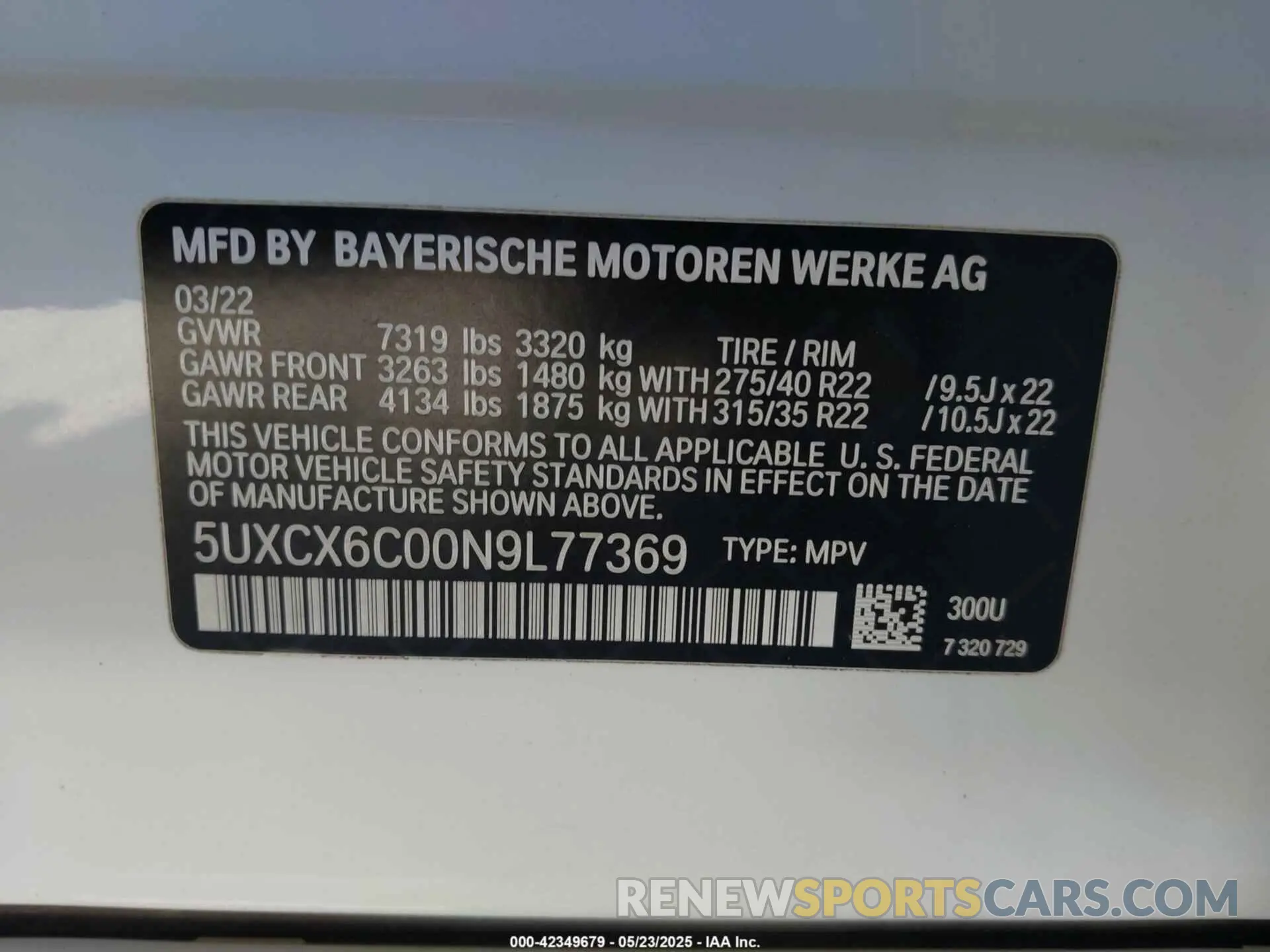 9 fotografías del automóvil dañado 5UXCX6C00N9L77369 BMW X7 2022
