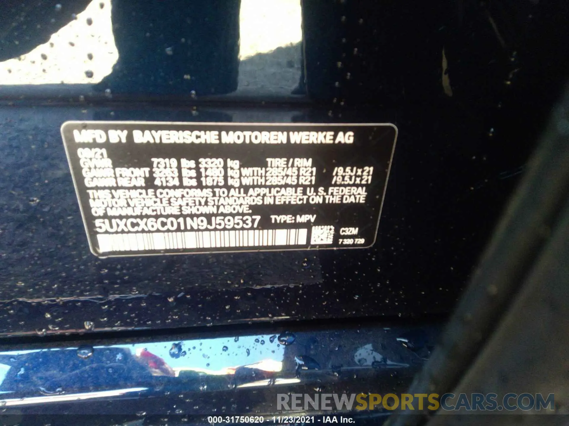 9 fotografías del automóvil dañado 5UXCX6C01N9J59537 BMW X7 2022