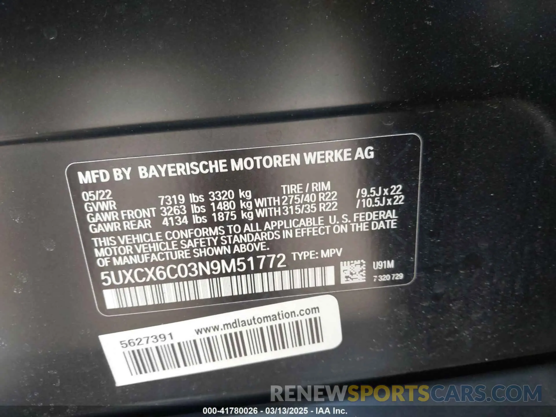 9 fotografías del automóvil dañado 5UXCX6C03N9M51772 BMW X7 2022