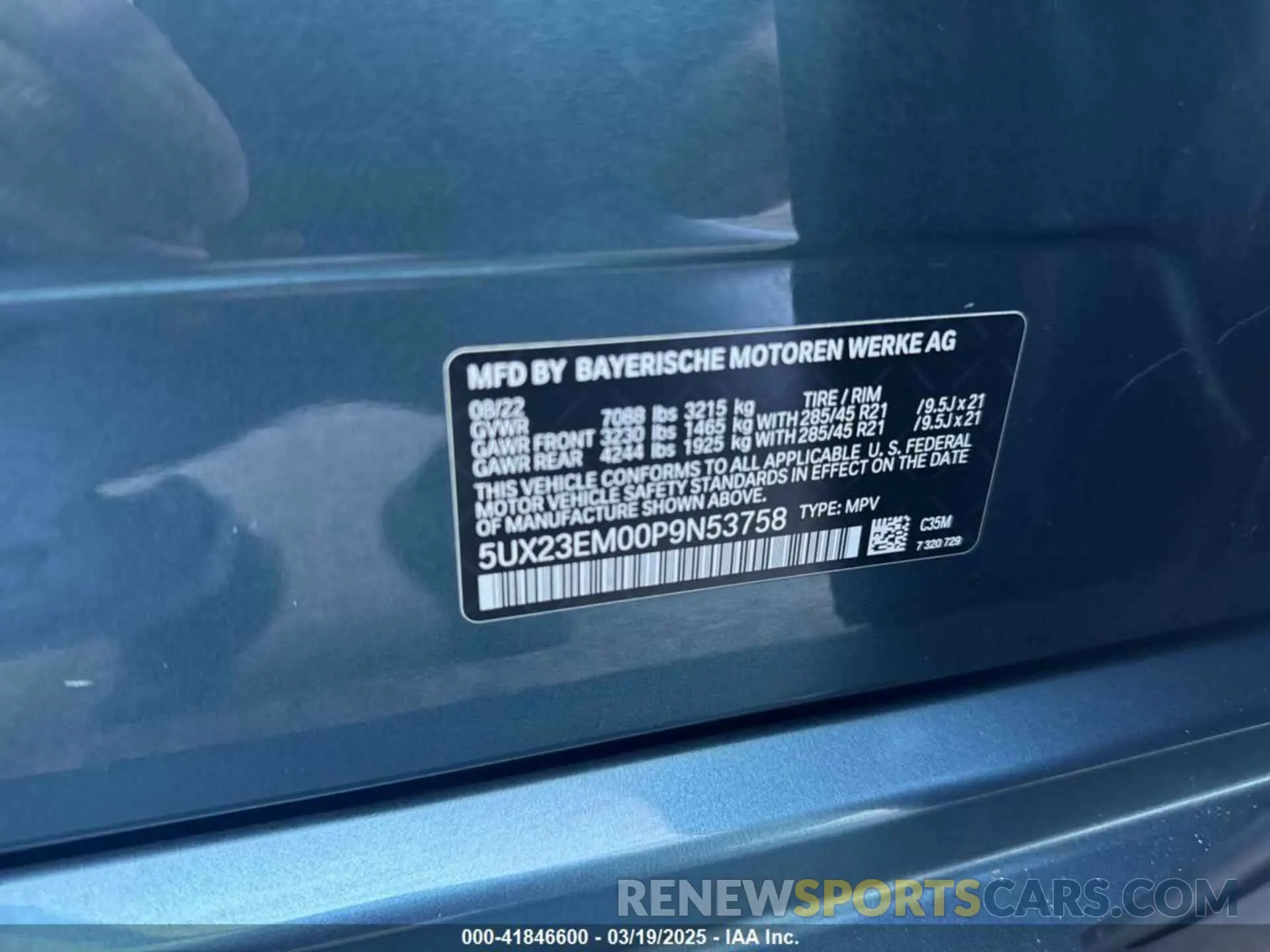 9 fotografías del automóvil dañado 5UX23EM00P9N53758 BMW X7 2023