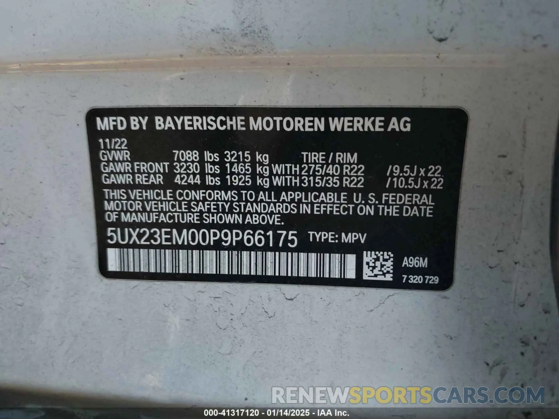 9 fotografías del automóvil dañado 5UX23EM00P9P66175 BMW X7 2023