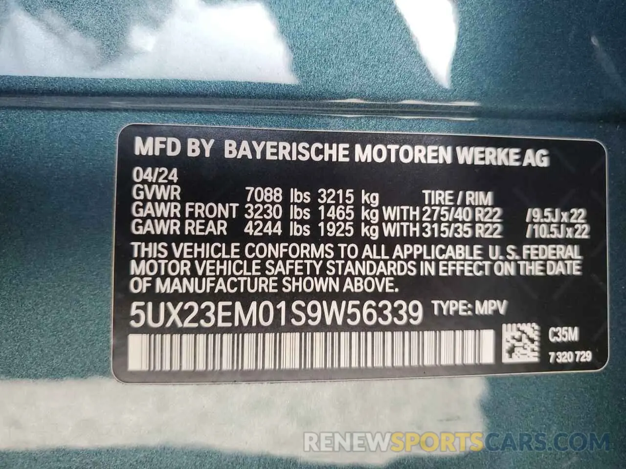 14 fotografías del automóvil dañado 5UX23EM01S9W56339 BMW X7 2025