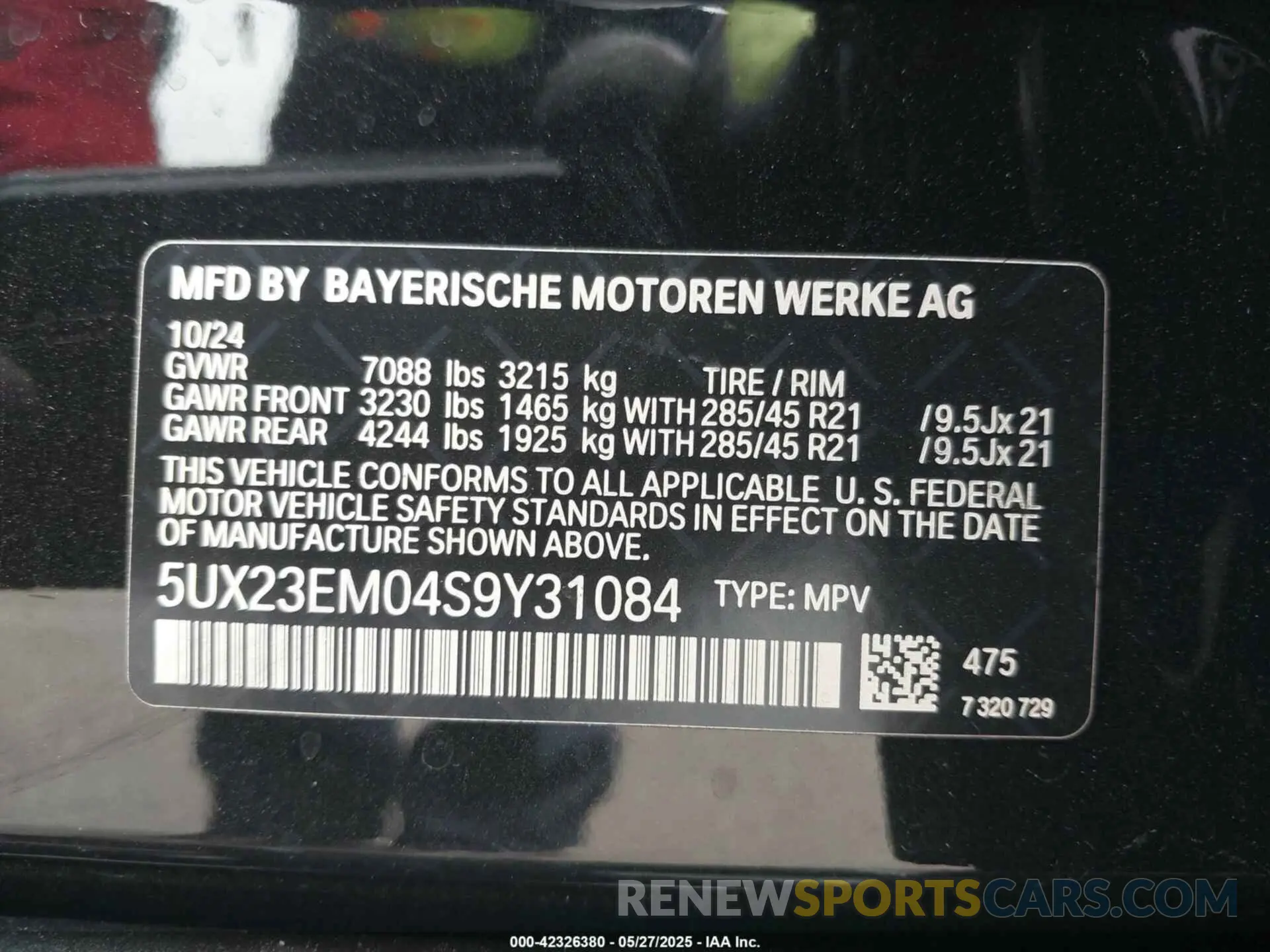 9 fotografías del automóvil dañado 5UX23EM04S9Y31084 BMW X7 2025