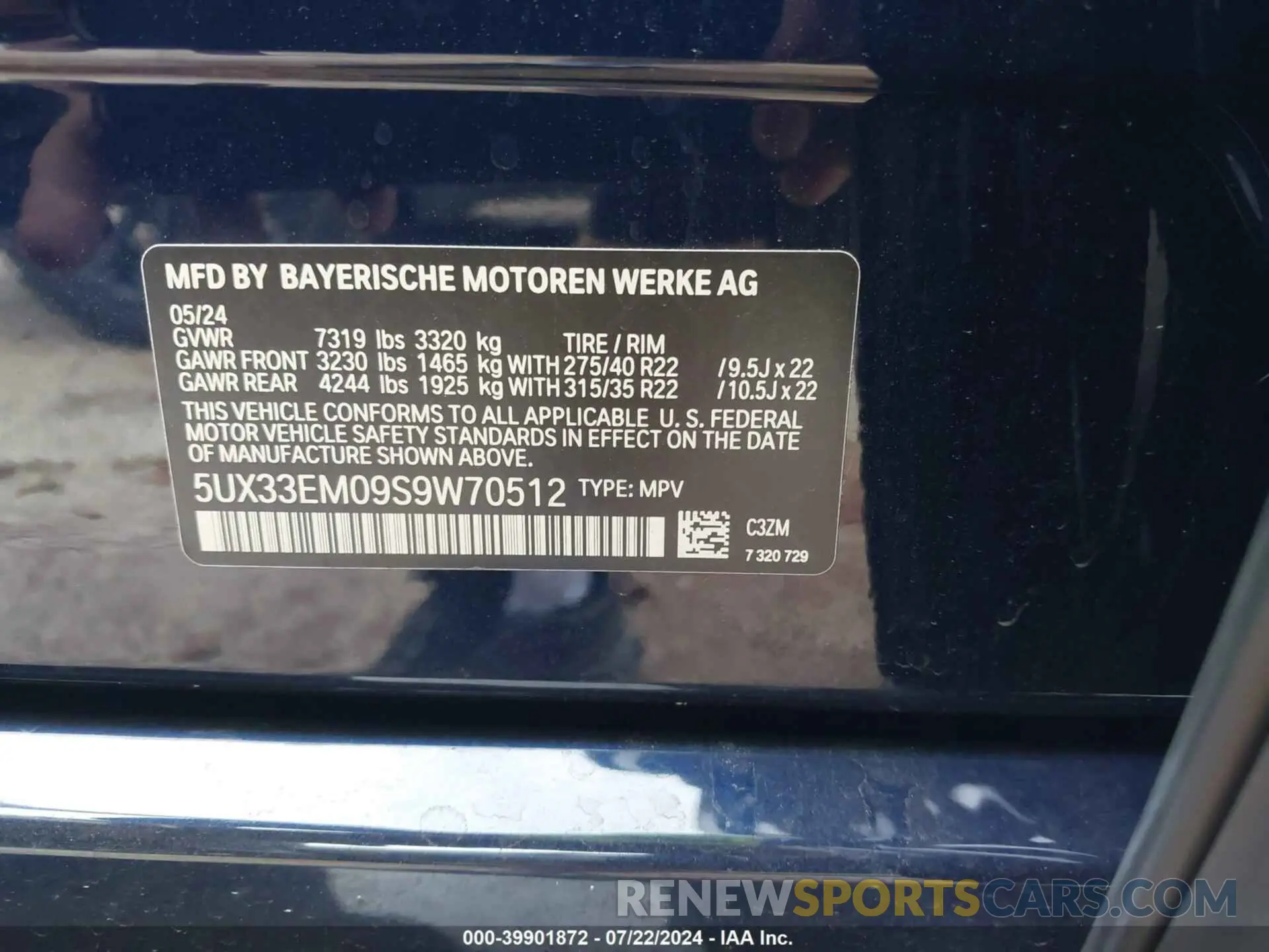 9 fotografías del automóvil dañado 5UX33EM09S9W70512 BMW X7 2025