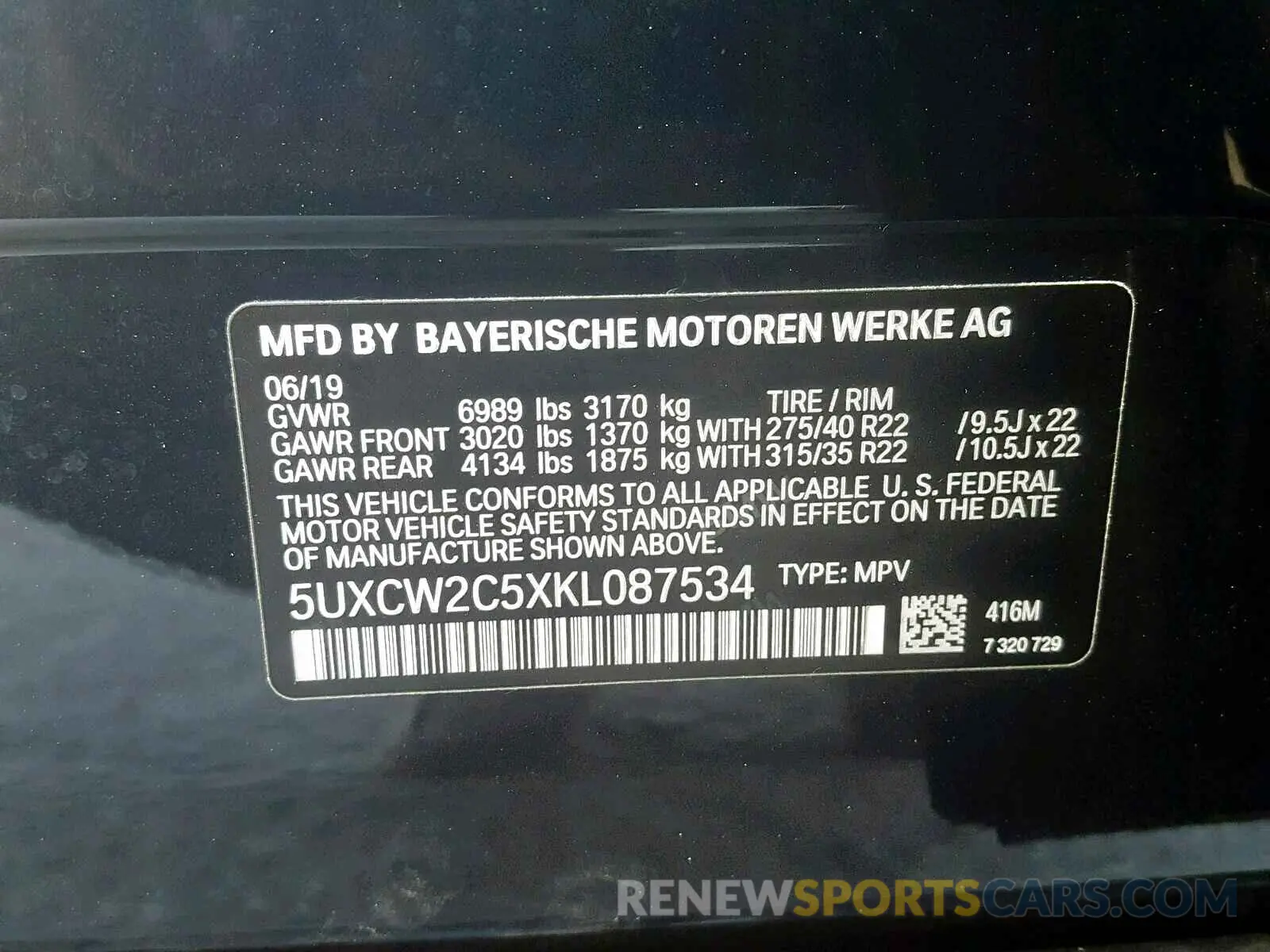 10 fotografías del automóvil dañado 5UXCW2C5XKL087534 BMW X7 XDRIVE4 2019