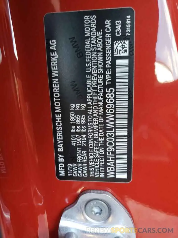 10 fotografías del automóvil dañado WBAHF9C03LWW69685 BMW Z4 2020