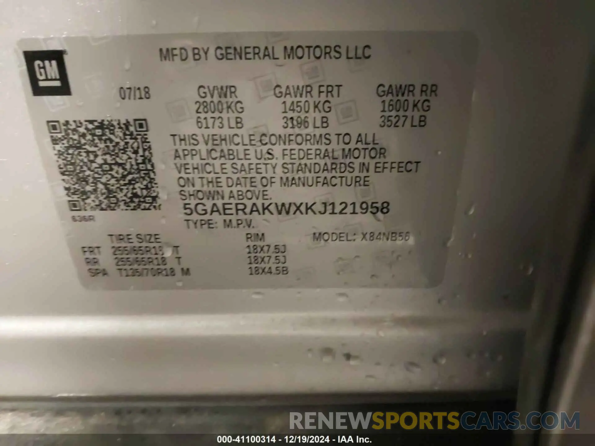 9 fotografías del automóvil dañado 5GAERAKWXKJ121958 BUICK ENCLAVE 2019