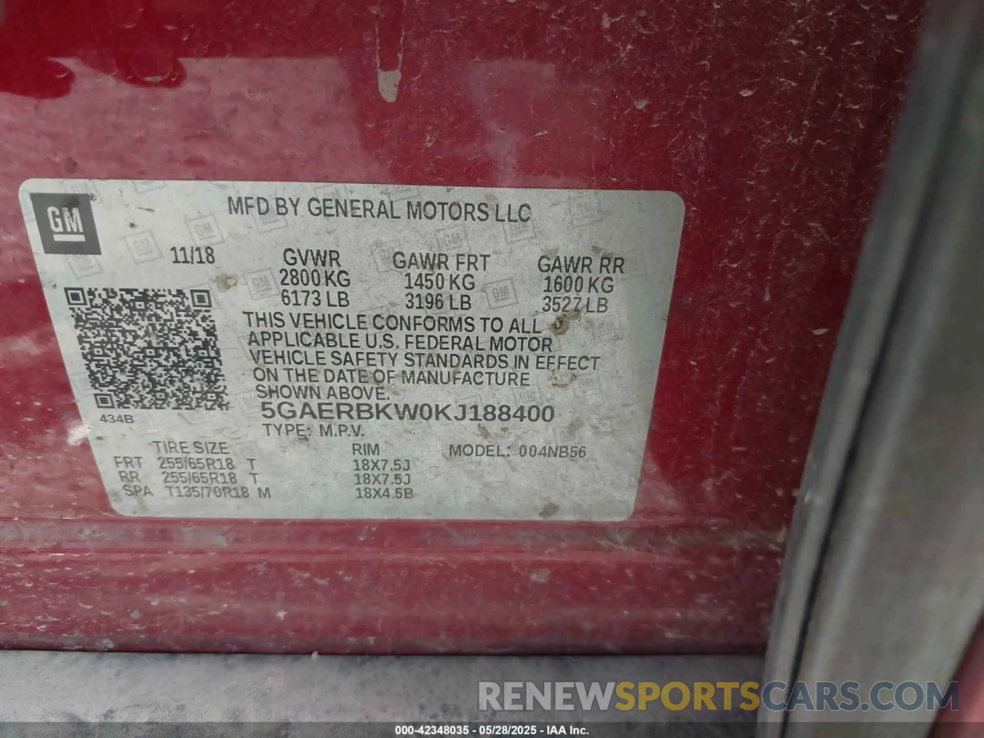 9 fotografías del automóvil dañado 5GAERBKW0KJ188400 BUICK ENCLAVE 2019