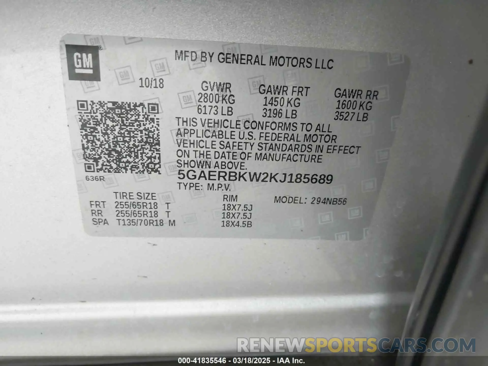 9 fotografías del automóvil dañado 5GAERBKW2KJ185689 BUICK ENCLAVE 2019