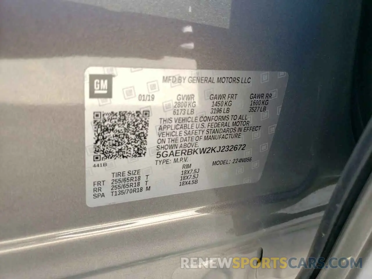 14 fotografías del automóvil dañado 5GAERBKW2KJ232672 BUICK ENCLAVE 2019