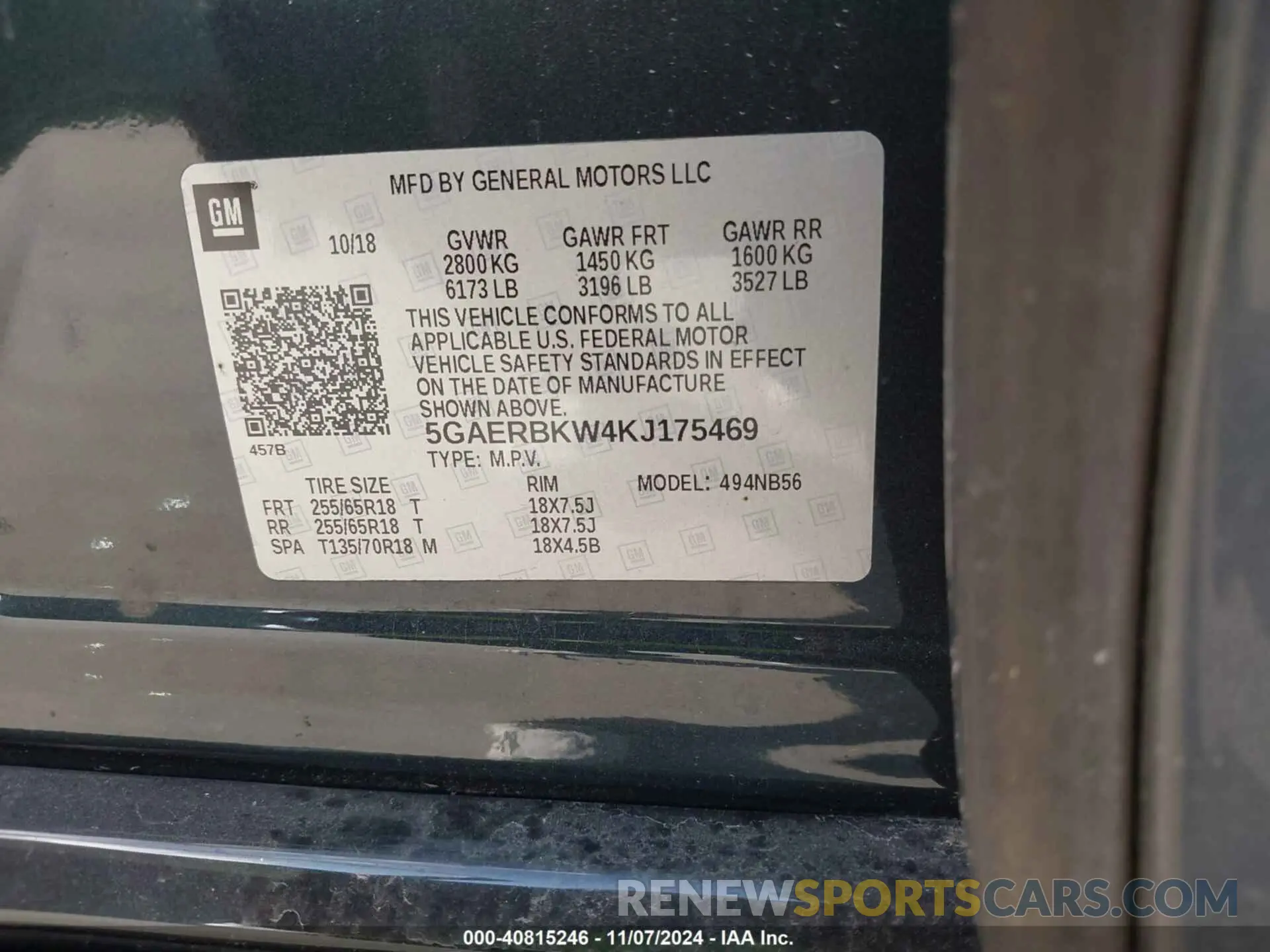 9 fotografías del automóvil dañado 5GAERBKW4KJ175469 BUICK ENCLAVE 2019