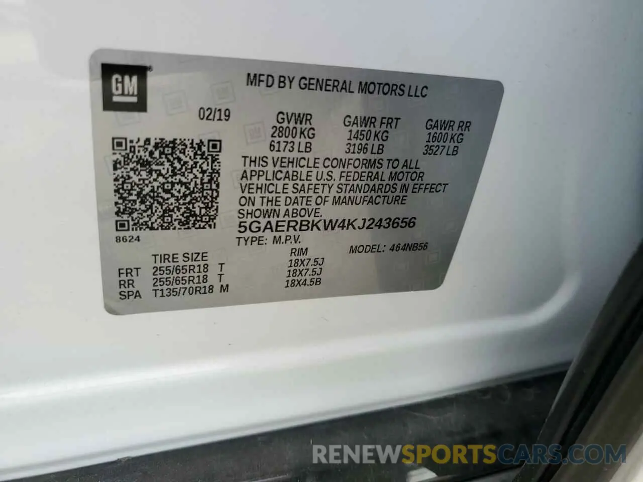 14 fotografías del automóvil dañado 5GAERBKW4KJ243656 BUICK ENCLAVE 2019
