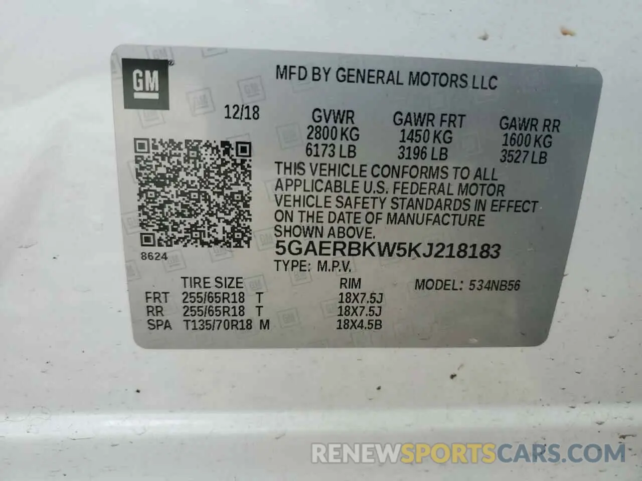 13 fotografías del automóvil dañado 5GAERBKW5KJ218183 BUICK ENCLAVE 2019