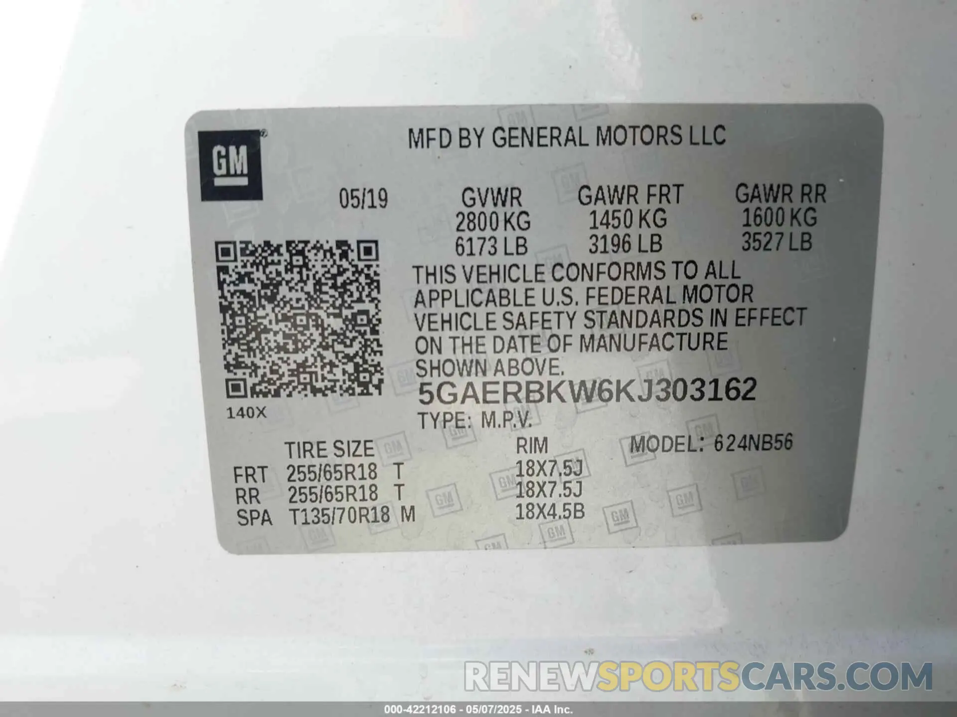 9 fotografías del automóvil dañado 5GAERBKW6KJ303162 BUICK ENCLAVE 2019