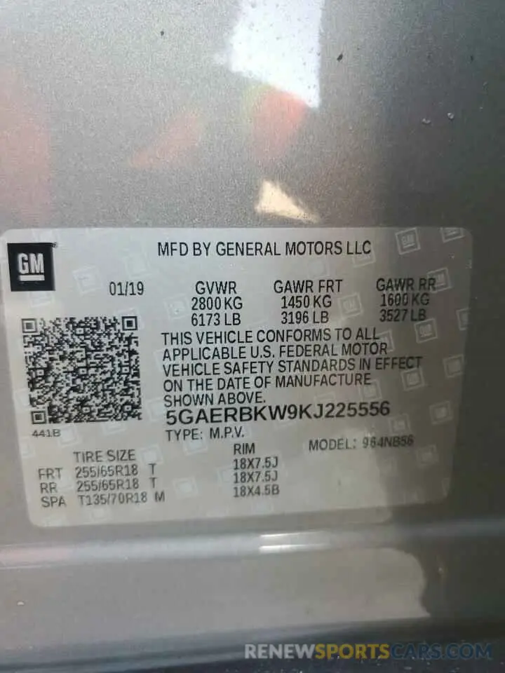 13 fotografías del automóvil dañado 5GAERBKW9KJ225556 BUICK ENCLAVE 2019