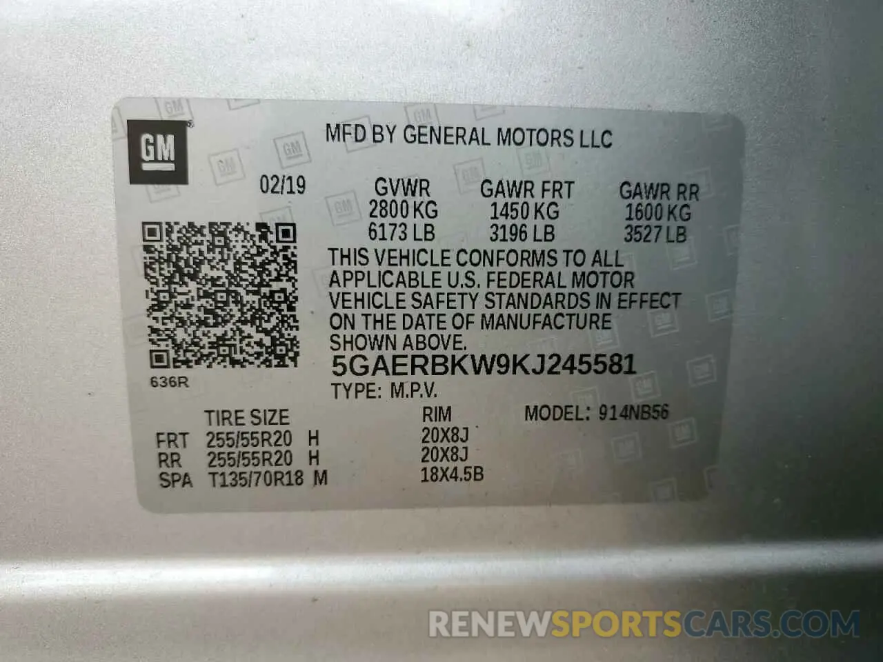 14 fotografías del automóvil dañado 5GAERBKW9KJ245581 BUICK ENCLAVE 2019