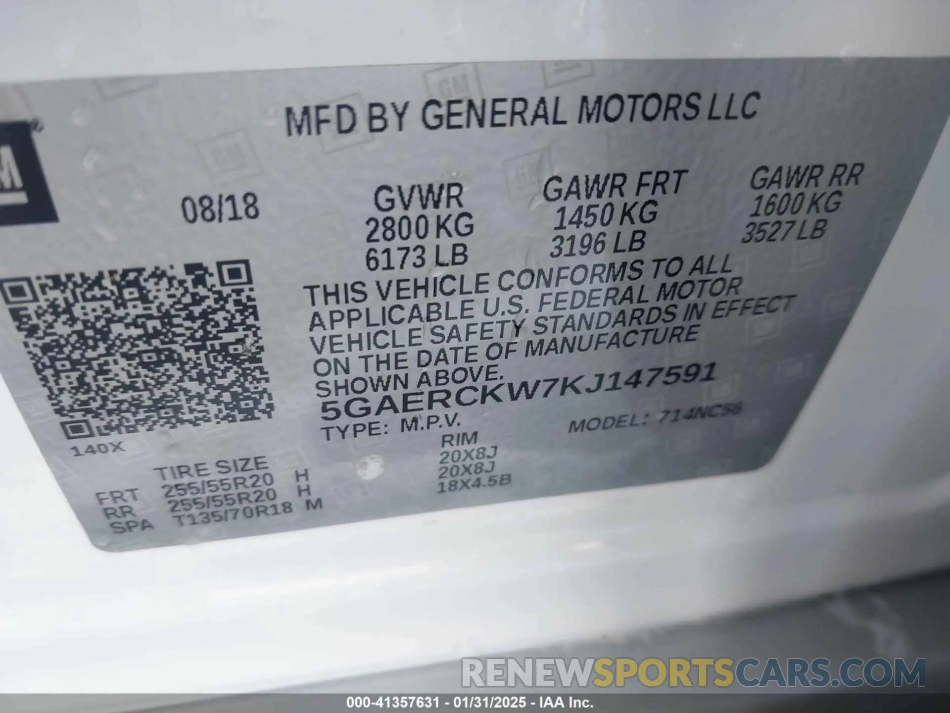9 fotografías del automóvil dañado 5GAERCKW7KJ147591 BUICK ENCLAVE 2019