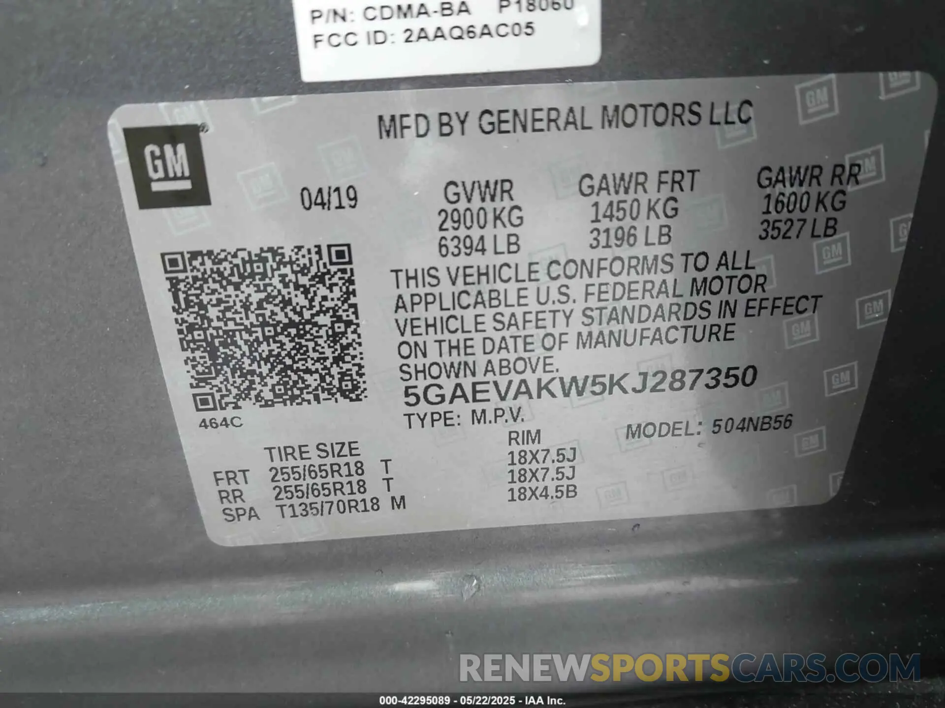 9 fotografías del automóvil dañado 5GAEVAKW5KJ287350 BUICK ENCLAVE 2019