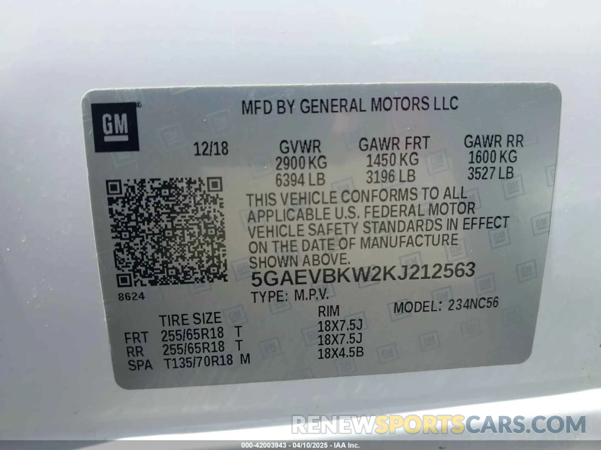9 fotografías del automóvil dañado 5GAEVBKW2KJ212563 BUICK ENCLAVE 2019