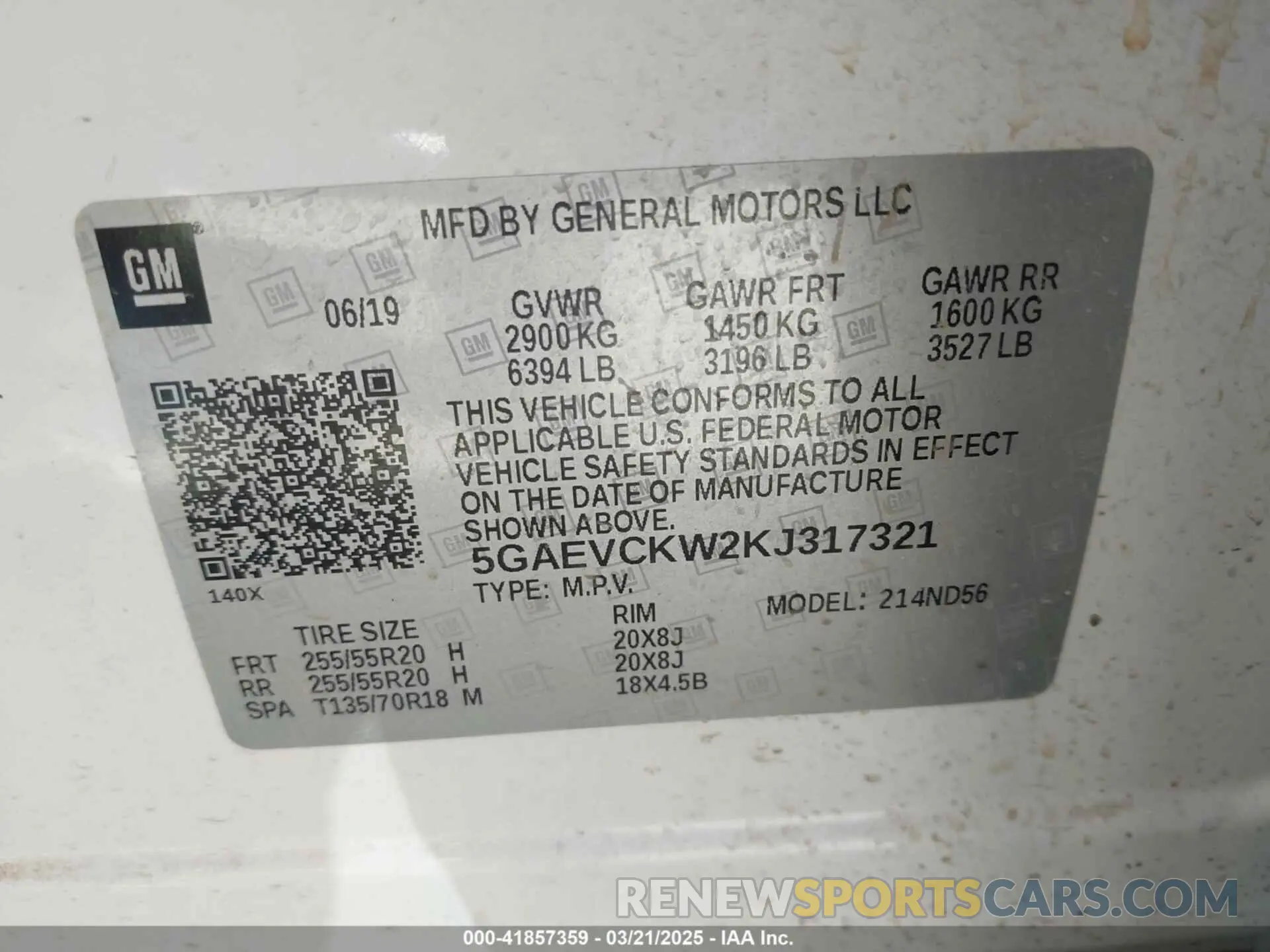 9 fotografías del automóvil dañado 5GAEVCKW2KJ317321 BUICK ENCLAVE 2019