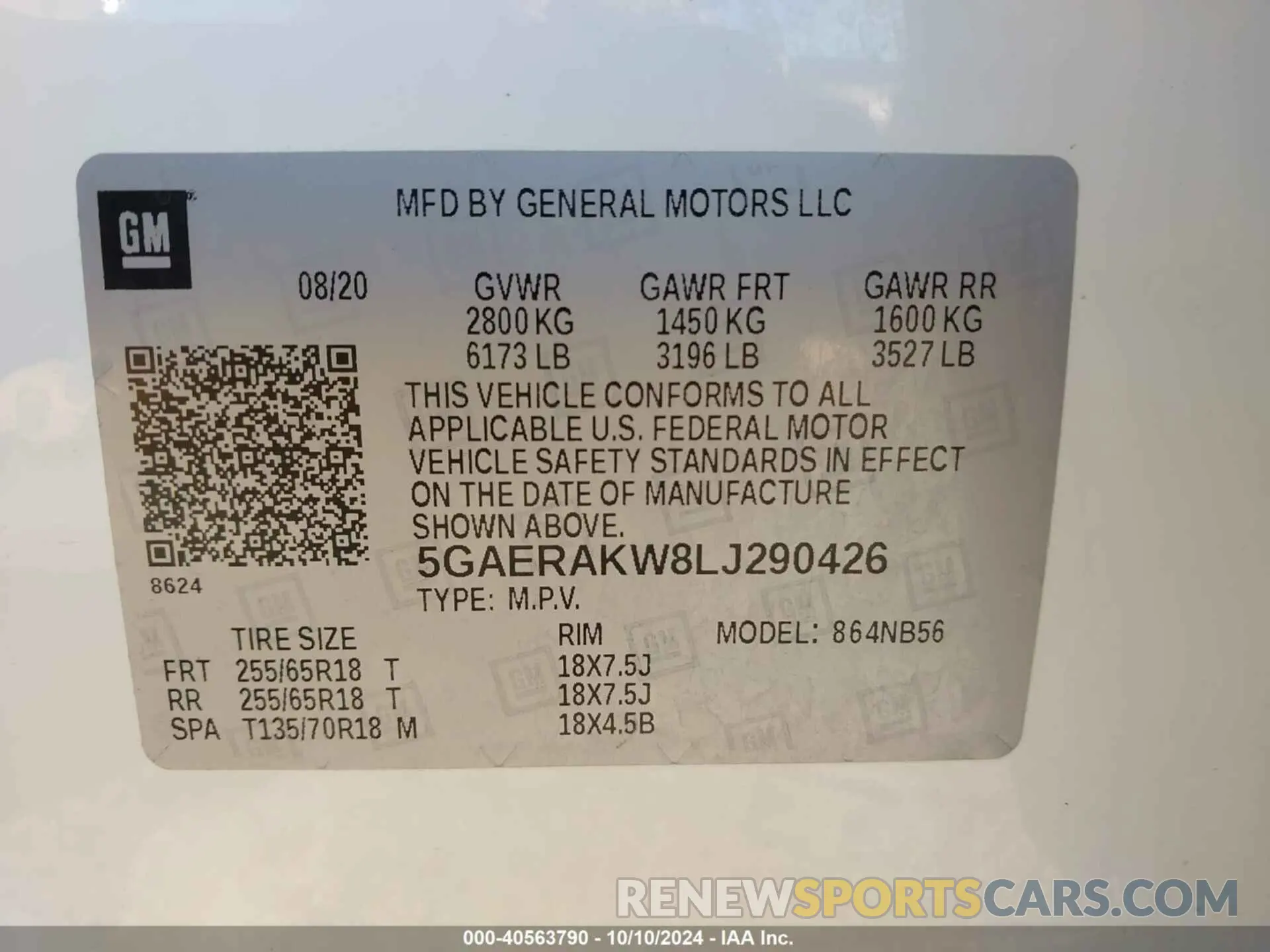9 fotografías del automóvil dañado 5GAERAKW8LJ290426 BUICK ENCLAVE 2020