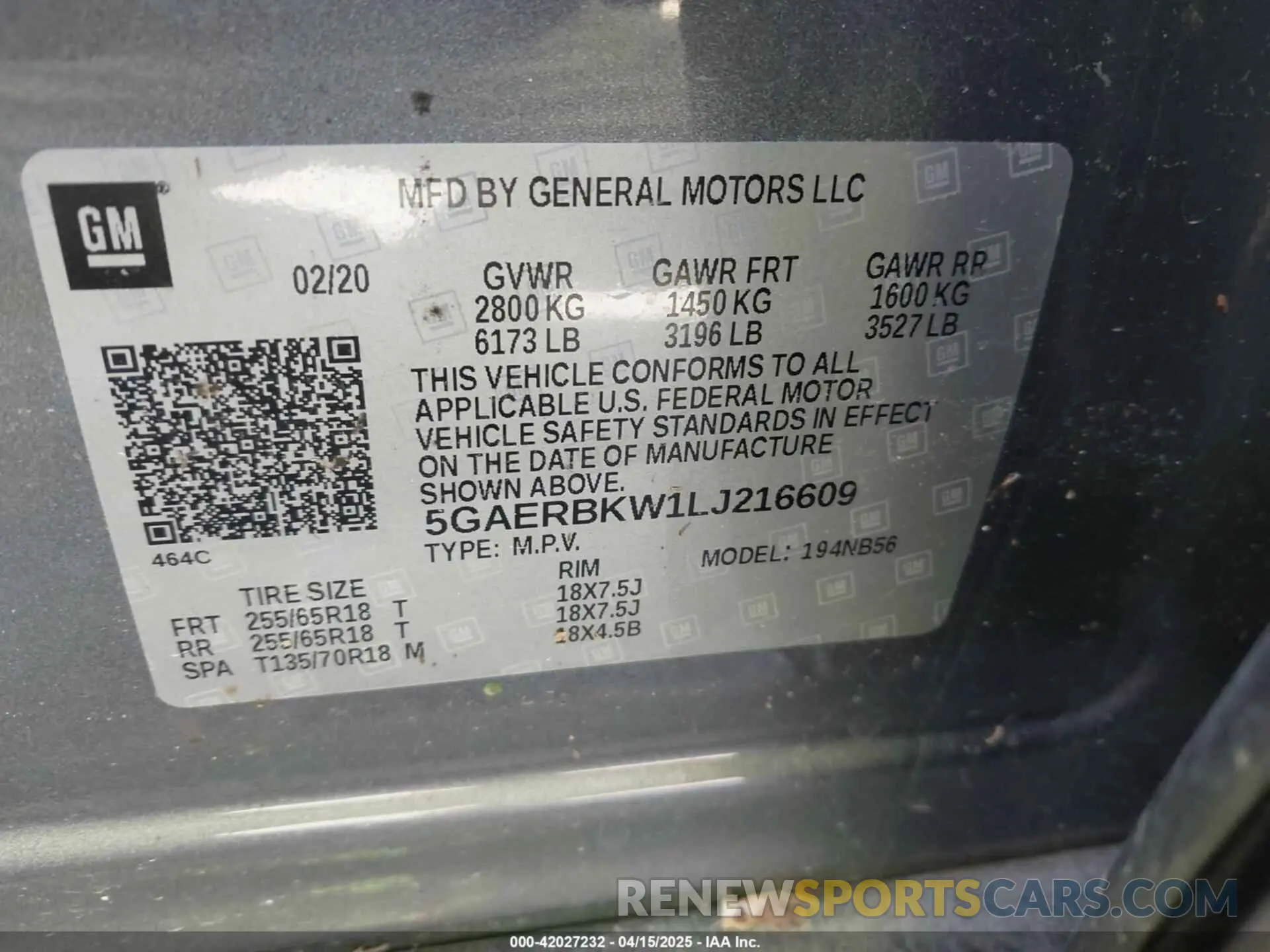 9 fotografías del automóvil dañado 5GAERBKW1LJ216609 BUICK ENCLAVE 2020