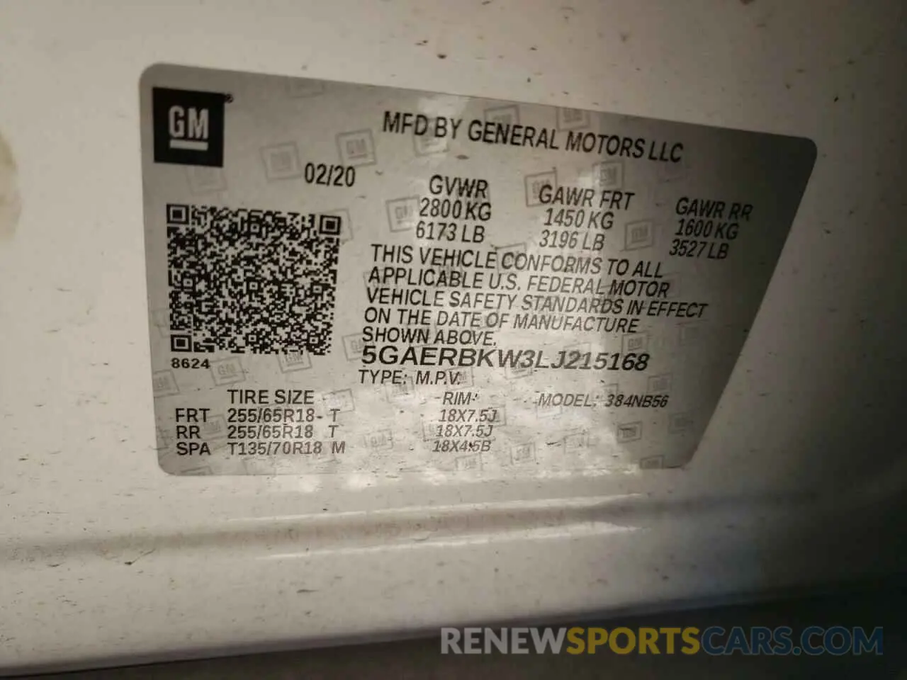 13 fotografías del automóvil dañado 5GAERBKW3LJ215168 BUICK ENCLAVE 2020